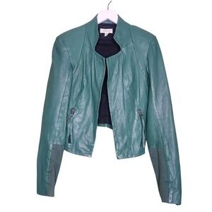 Improvd Genuine Leather Jacket Teal Short Moto Zip Pockets Lightweight XS